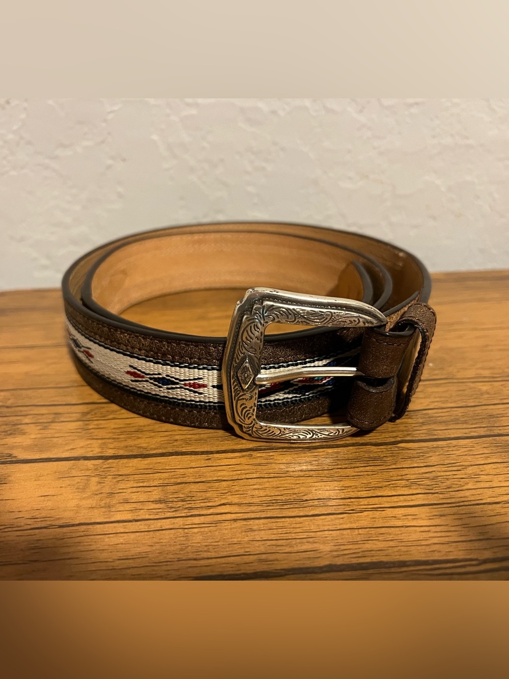 3D Brand Genuine Leather Western Style Embroidered Belt Size 40 Silver Buckle